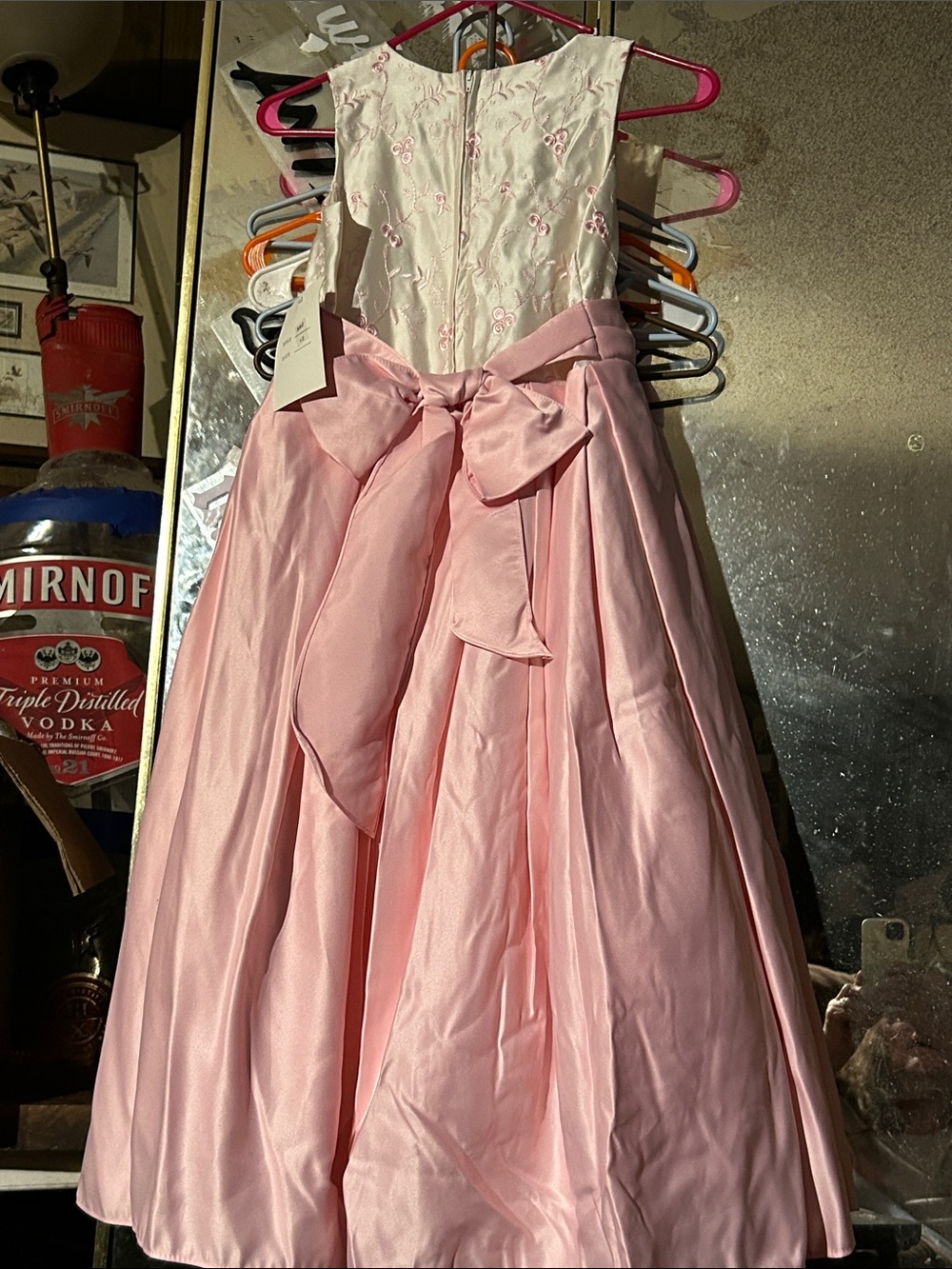 Pink and White Girls' Floral Bodice Party Dress - Picture 2 of 7